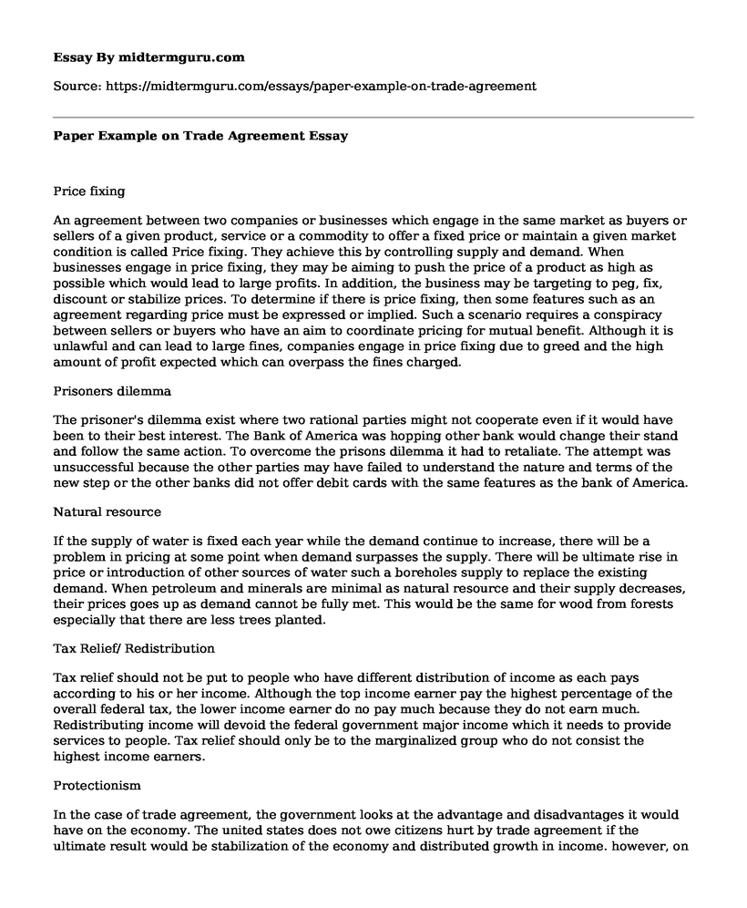 Paper Example on Trade Agreement