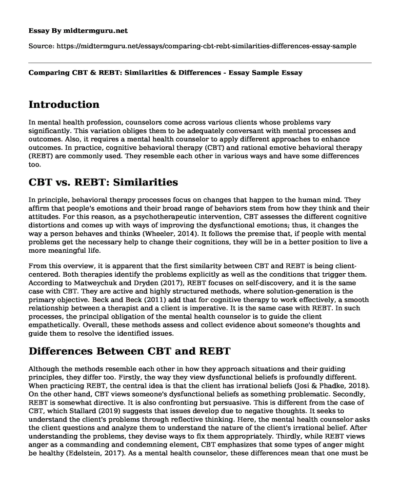 Comparing CBT & REBT: Similarities & Differences - Essay Sample