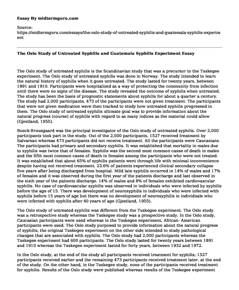 The Oslo Study of Untreated Syphilis and Guatemala Syphilis Experiment