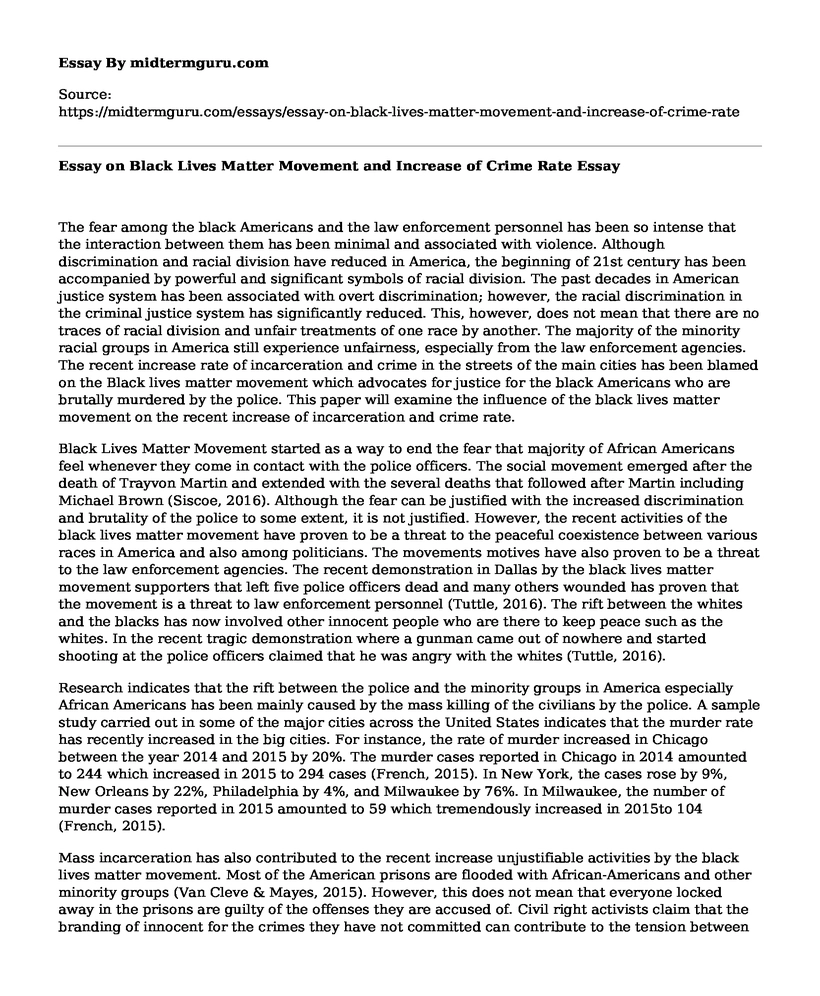 Essay on Black Lives Matter Movement and Increase of Crime Rate 