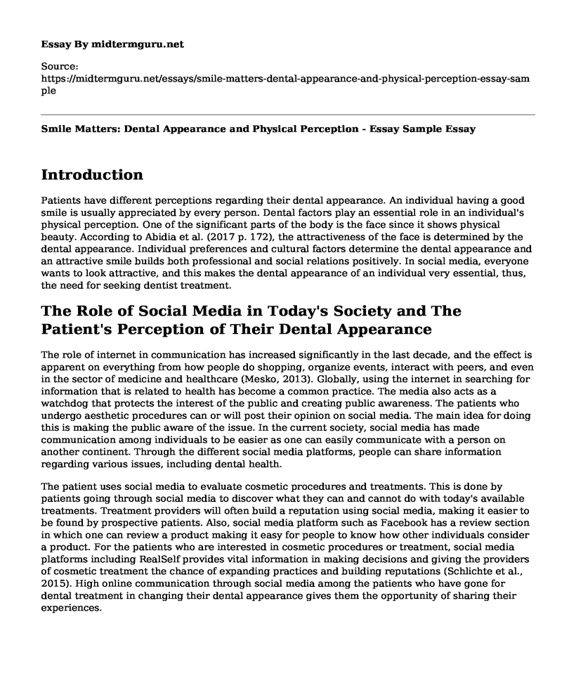 Smile Matters: Dental Appearance and Physical Perception - Essay Sample