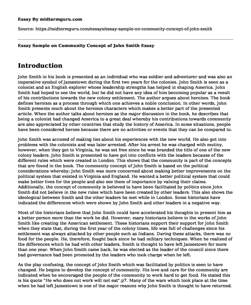 Essay Sample on Community Concept of John Smith