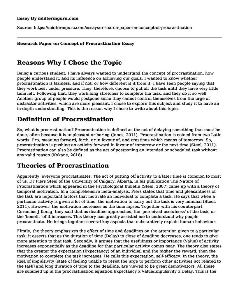 Research Paper on Concept of Procrastination