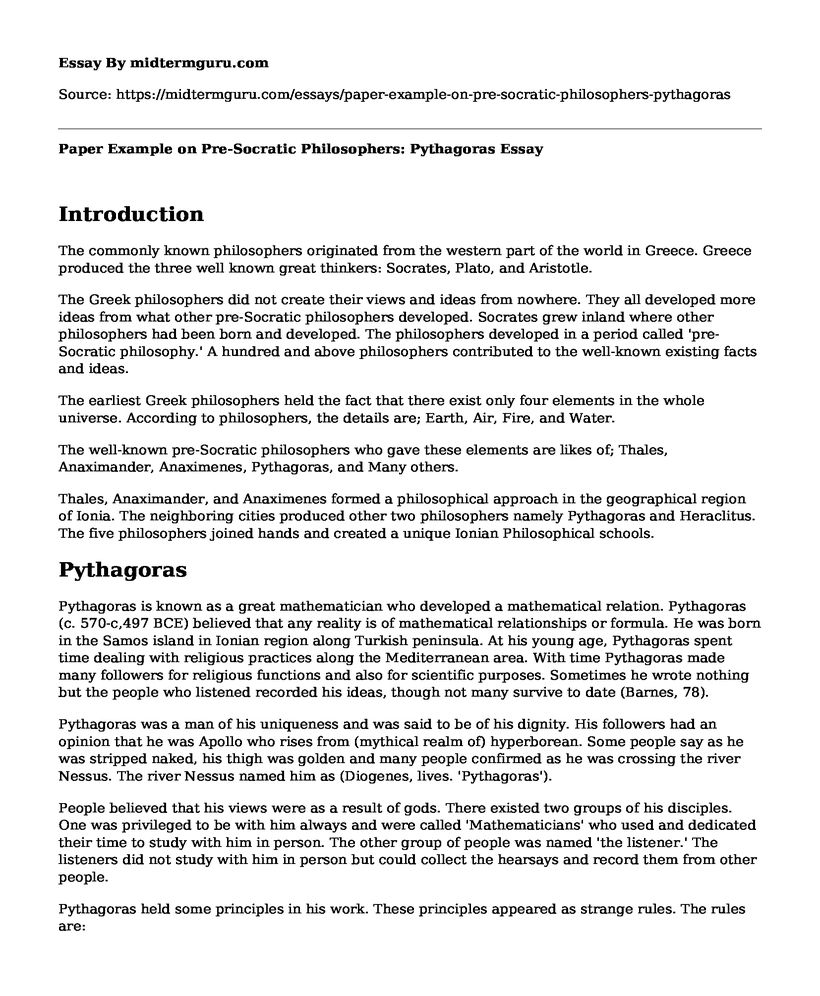 Paper Example on Pre-Socratic Philosophers: Pythagoras