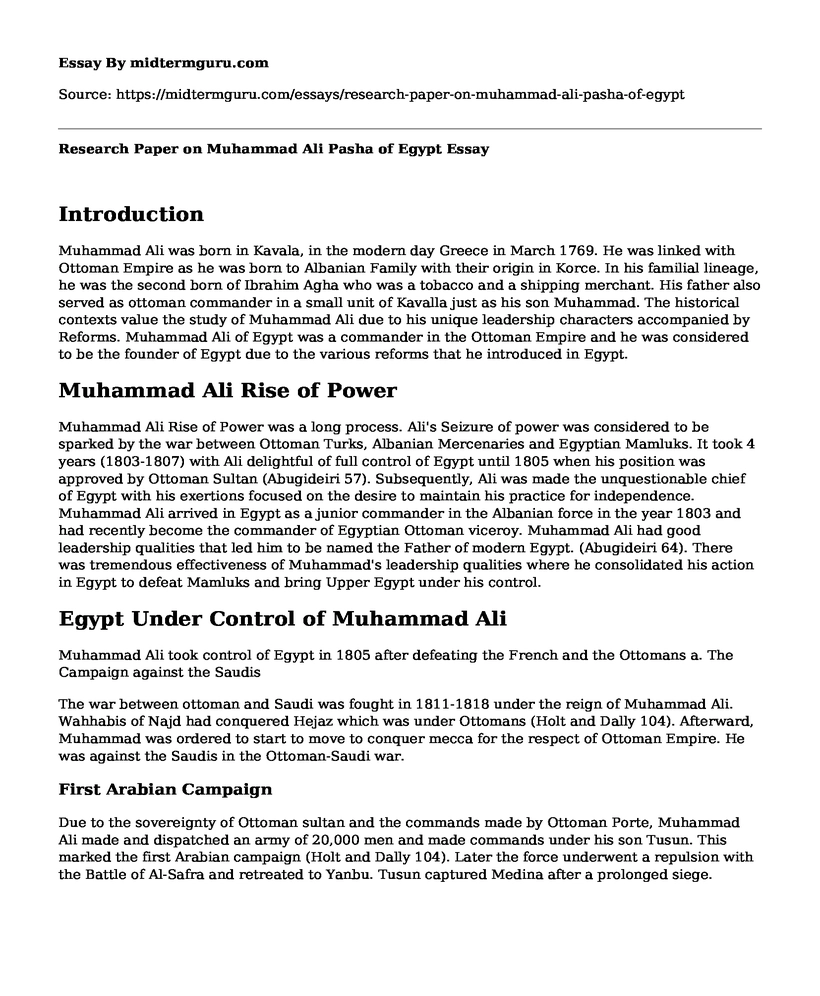 Research Paper on Muhammad Ali Pasha of Egypt