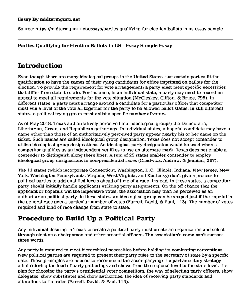 Parties Qualifying for Election Ballots in US - Essay Sample