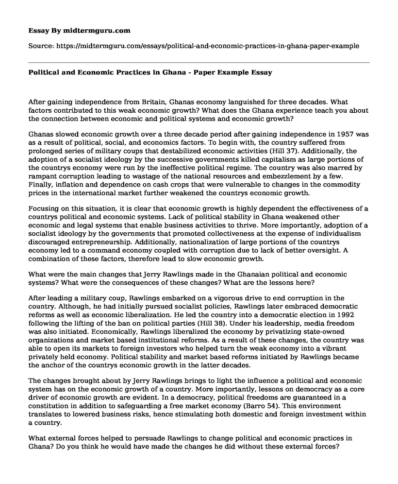 Political and Economic Practices in Ghana - Paper Example