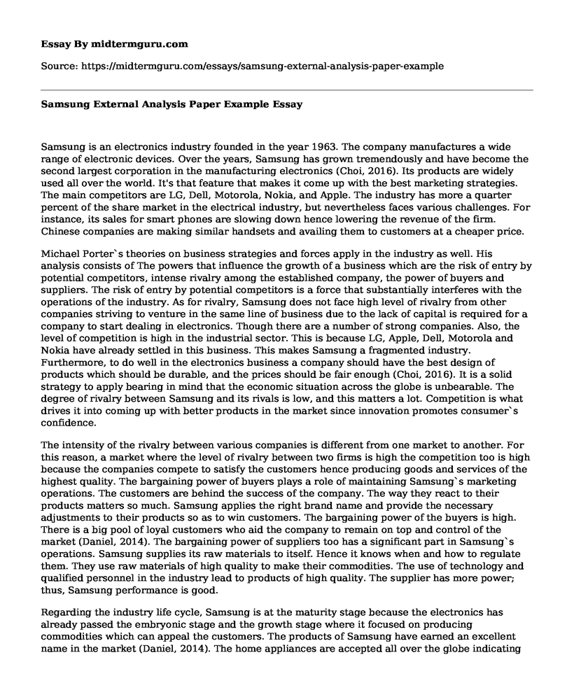Samsung External Analysis Paper Example