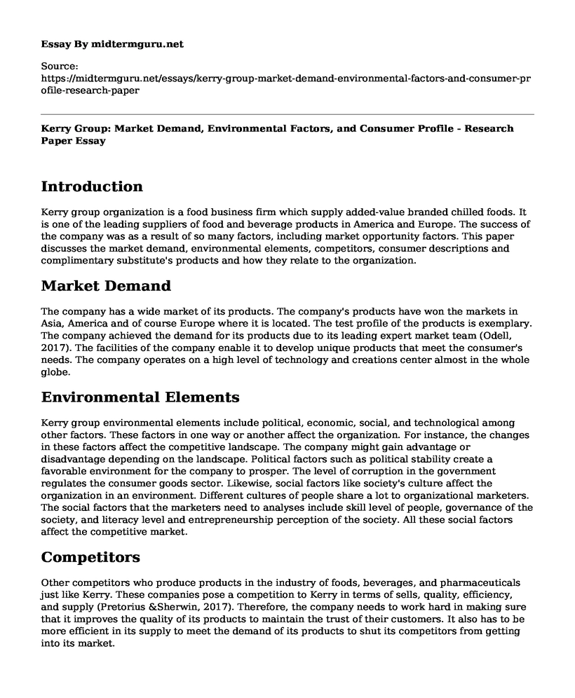 Kerry Group: Market Demand, Environmental Factors, and Consumer Profile - Research Paper