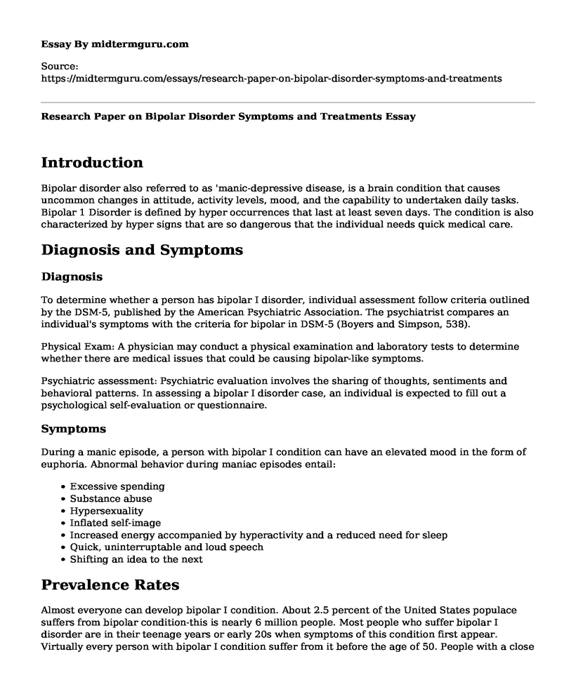 Research Paper on Bipolar Disorder Symptoms and Treatments