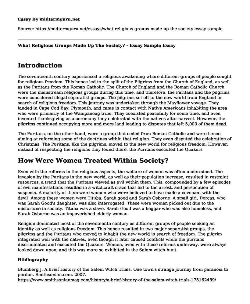 What Religious Groups Made Up The Society? - Essay Sample