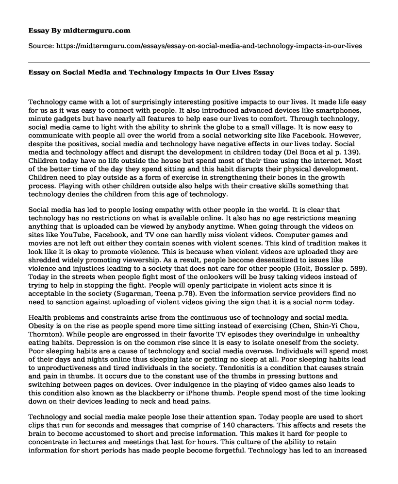 Essay on Social Media and Technology Impacts in Our Lives