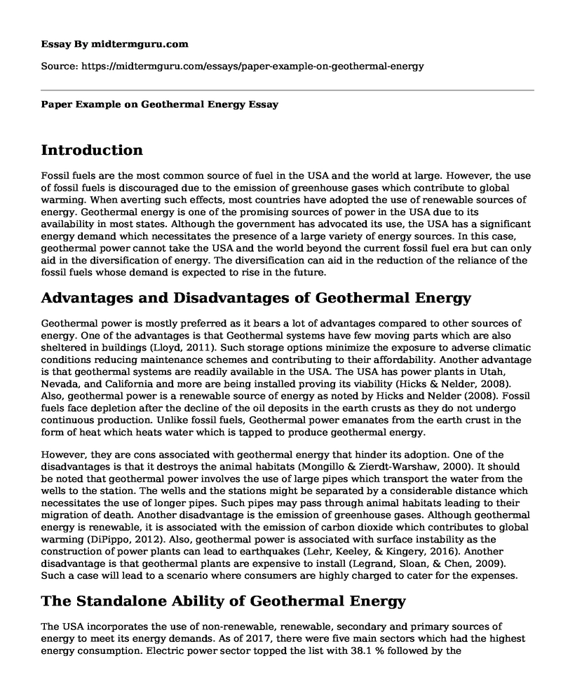 Paper Example on Geothermal Energy