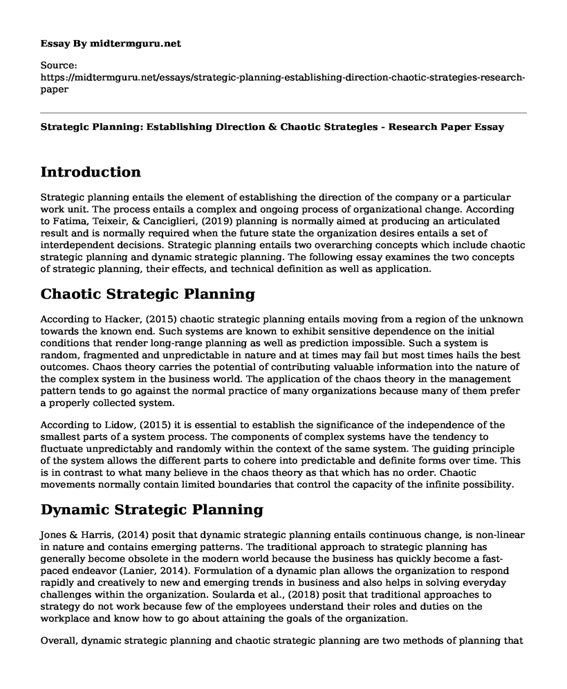 Strategic Planning: Establishing Direction & Chaotic Strategies - Research Paper
