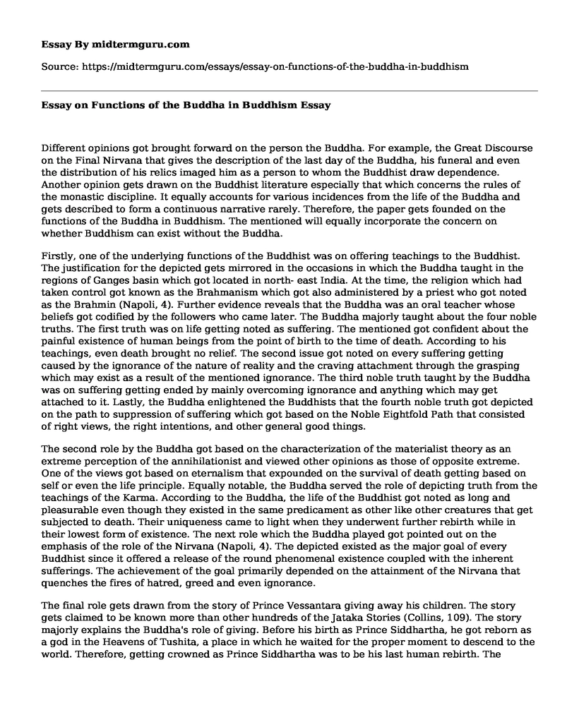 Essay on Functions of the Buddha in Buddhism