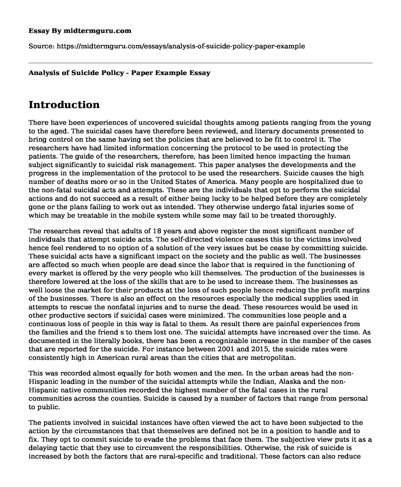 Analysis of Suicide Policy - Paper Example