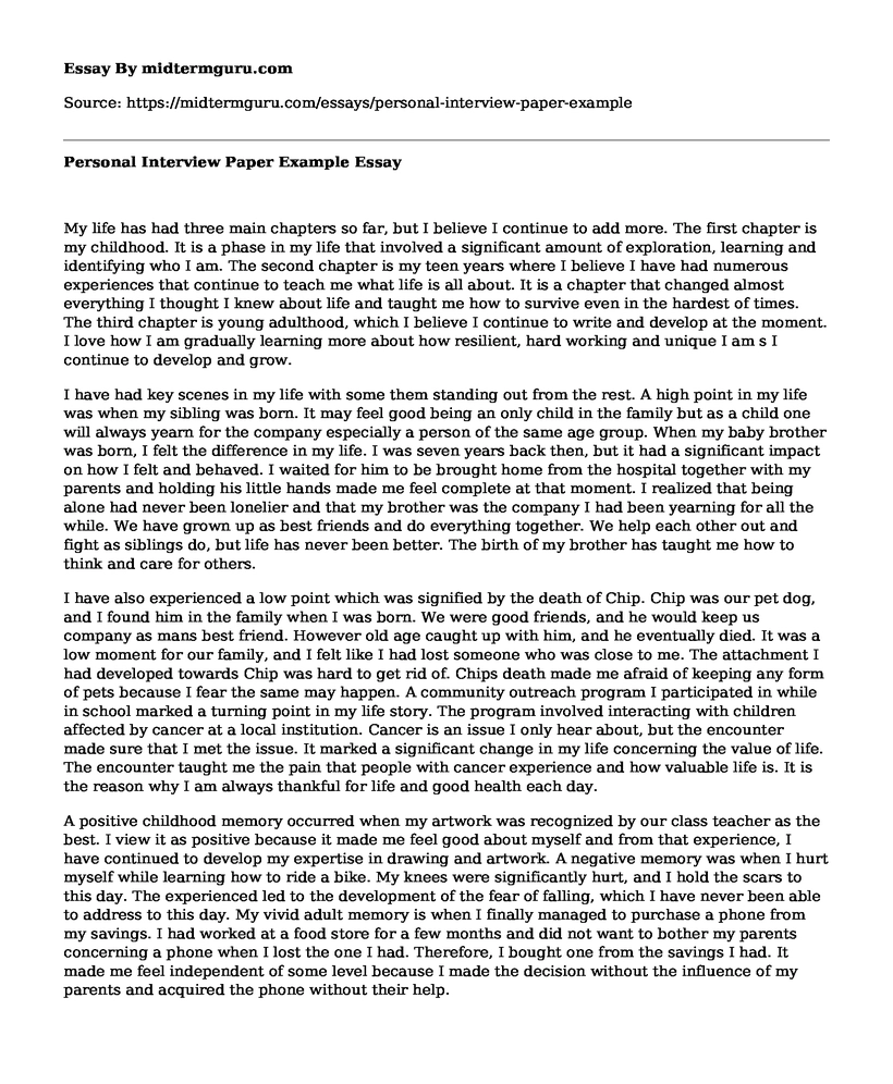 Personal Interview Paper Example