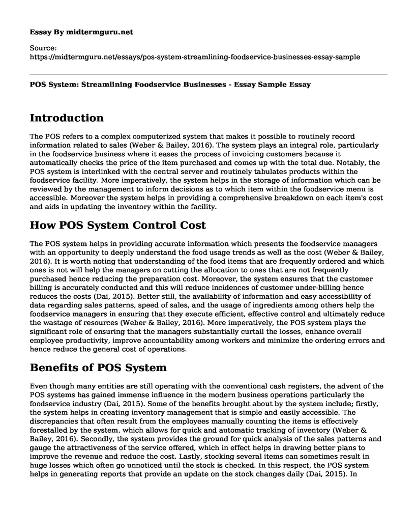POS System: Streamlining Foodservice Businesses - Essay Sample