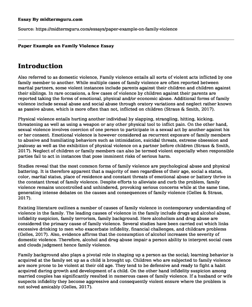 Paper Example on Family Violence
