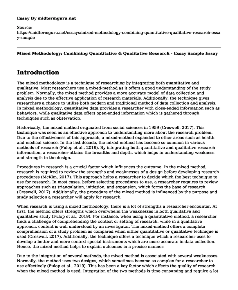 Mixed Methodology: Combining Quantitative & Qualitative Research - Essay Sample