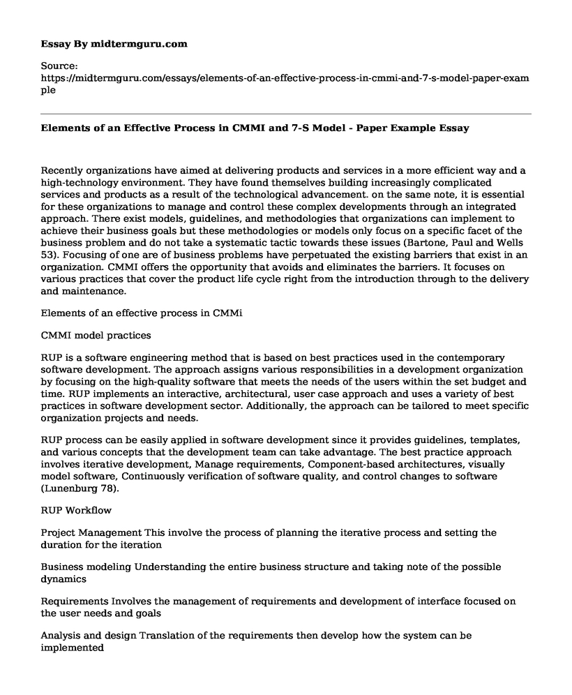 Elements of an Effective Process in CMMI and 7-S Model - Paper Example