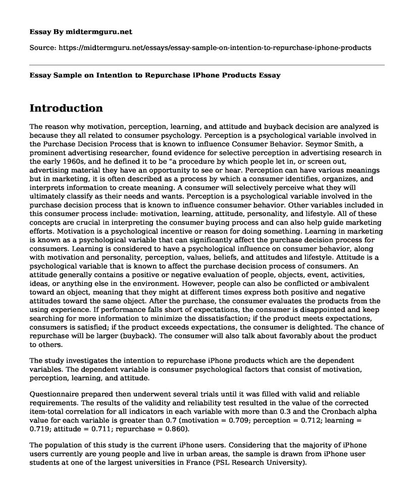 Essay Sample on Intention to Repurchase iPhone Products