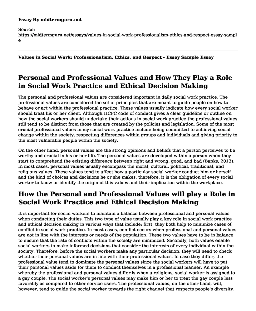 Values in Social Work: Professionalism, Ethics, and Respect - Essay Sample