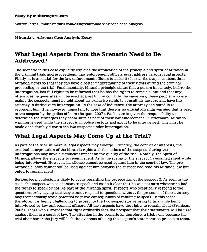 Miranda v. Arizona: Case Analysis