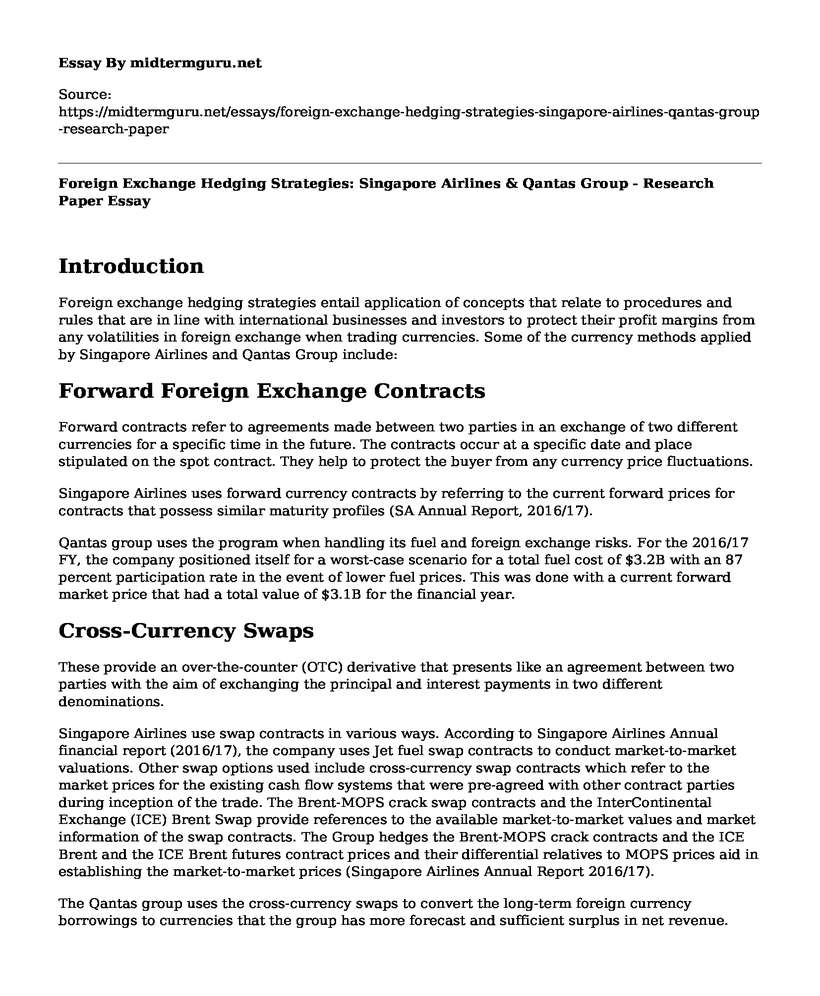 Foreign Exchange Hedging Strategies: Singapore Airlines & Qantas Group - Research Paper