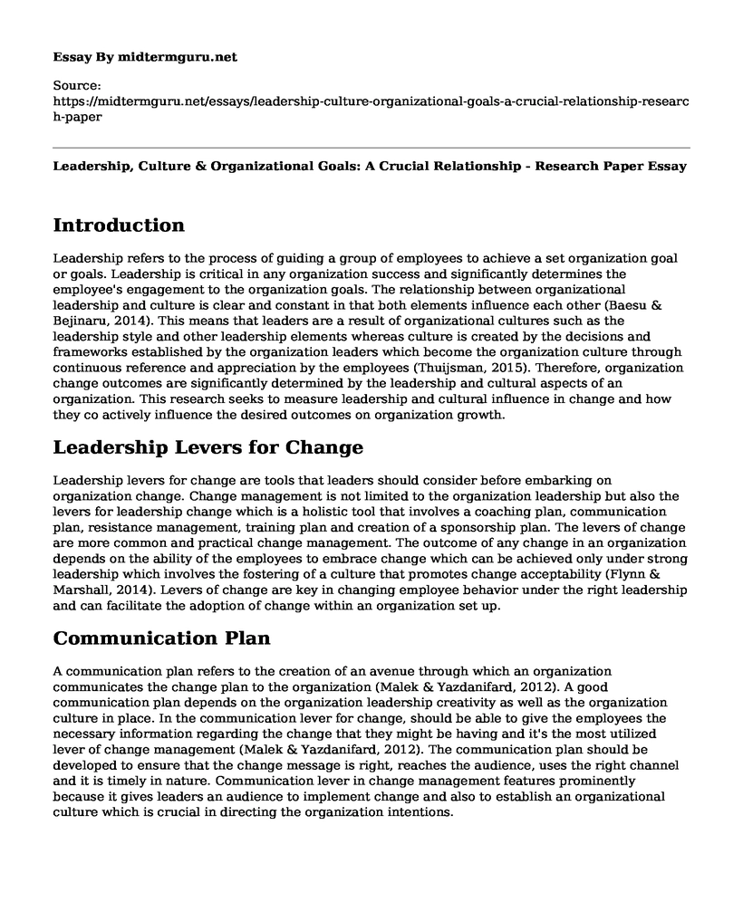 Leadership, Culture & Organizational Goals: A Crucial Relationship - Research Paper