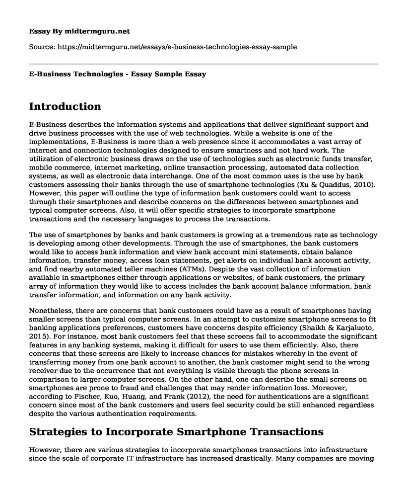 E-Business Technologies - Essay Sample