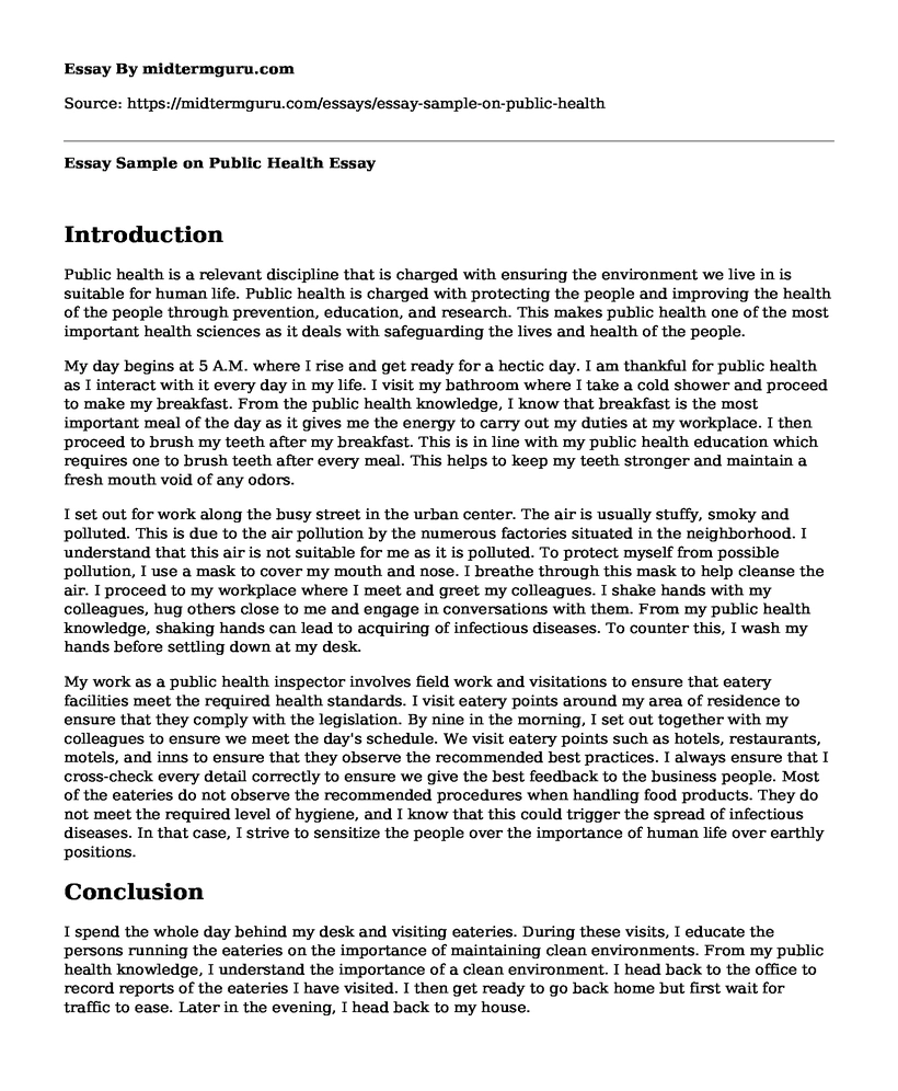 Essay Sample on Public Health