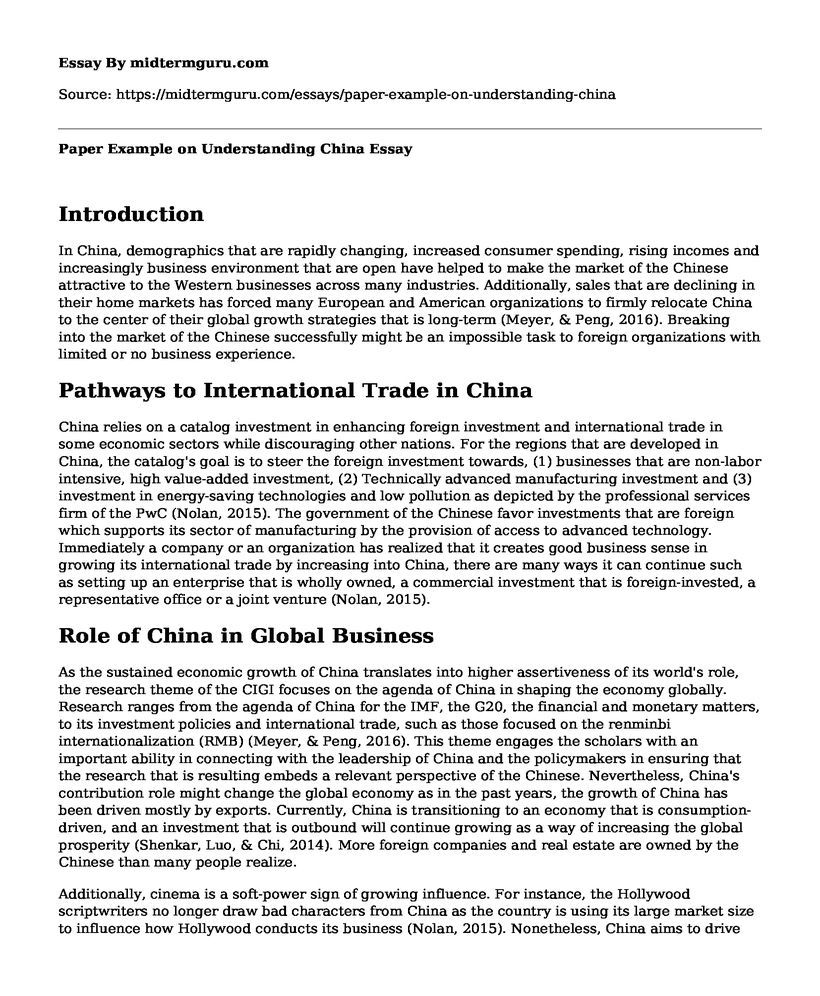 Paper Example on Understanding China