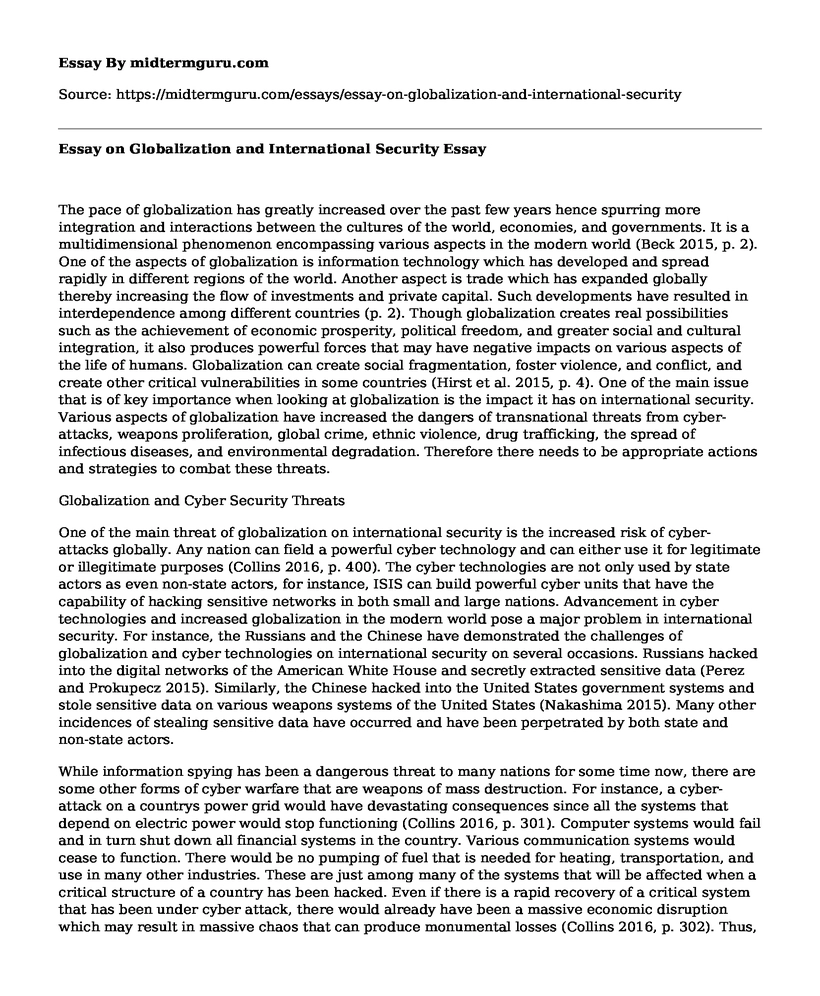 Essay on Globalization and International Security