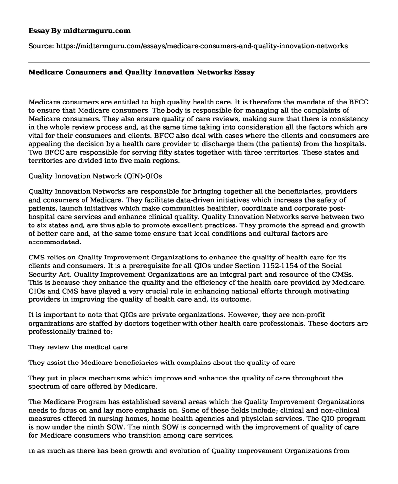 Medicare Consumers and Quality Innovation Networks 