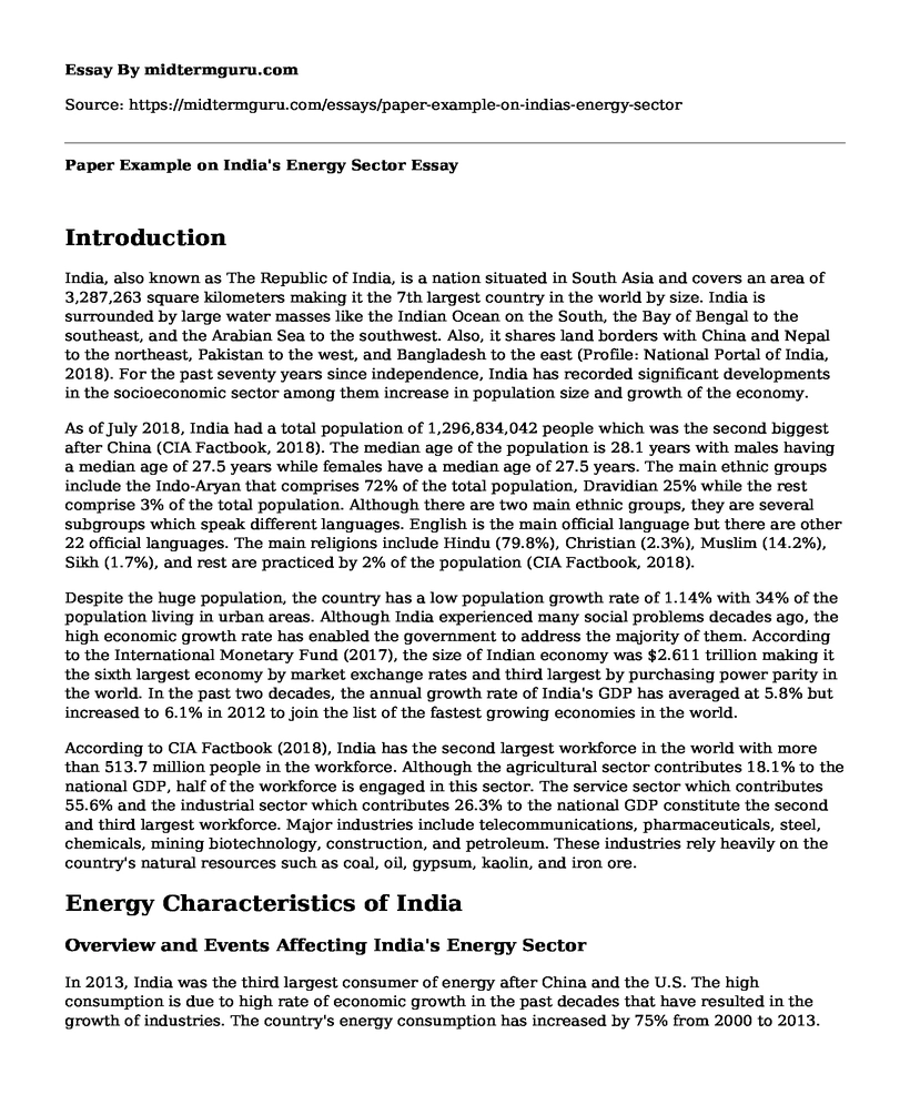 Paper Example on India's Energy Sector