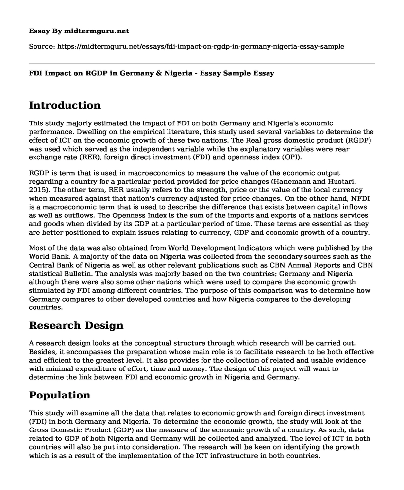 FDI Impact on RGDP in Germany & Nigeria - Essay Sample