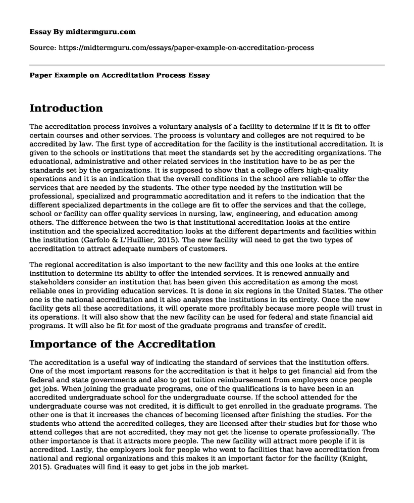 Paper Example on Accreditation Process