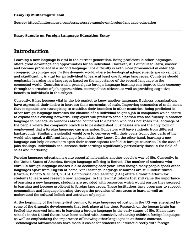 essay about foreign languages