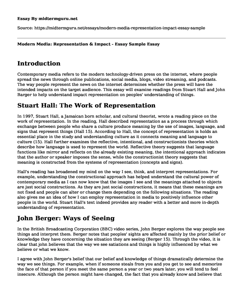 Modern Media: Representation & Impact - Essay Sample