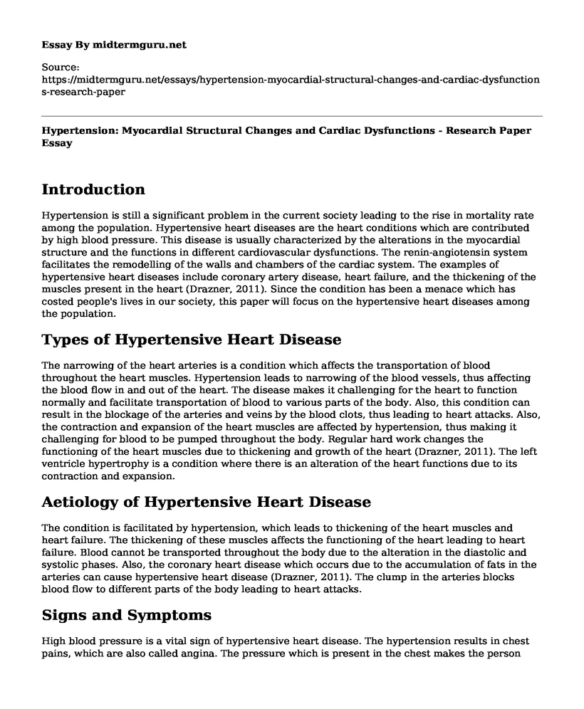 Hypertension: Myocardial Structural Changes and Cardiac Dysfunctions - Research Paper