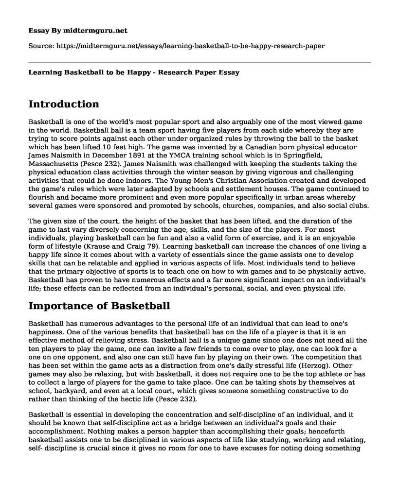 Learning Basketball to be Happy - Research Paper