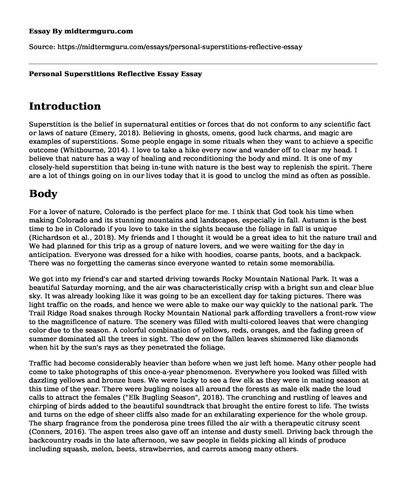 Personal Superstitions Reflective Essay