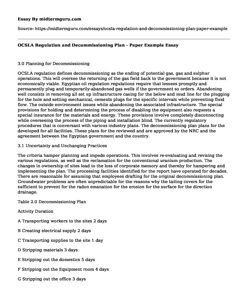  OCSLA Regulation and Decommissioning Plan - Paper Example