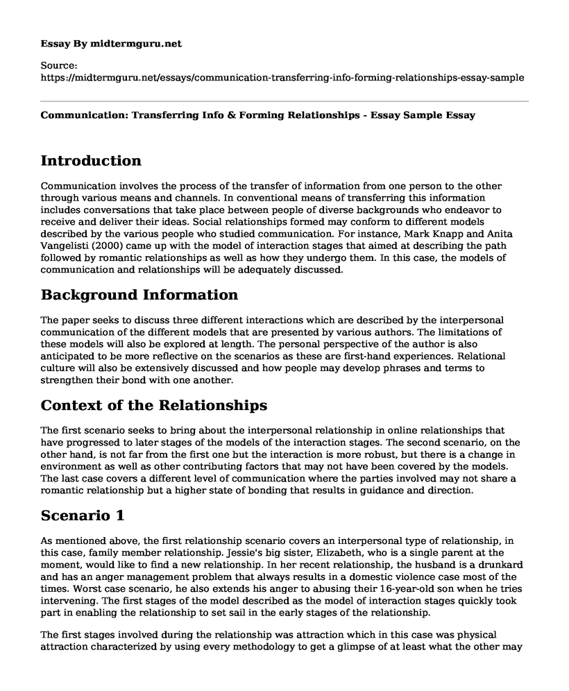 Communication: Transferring Info & Forming Relationships - Essay Sample
