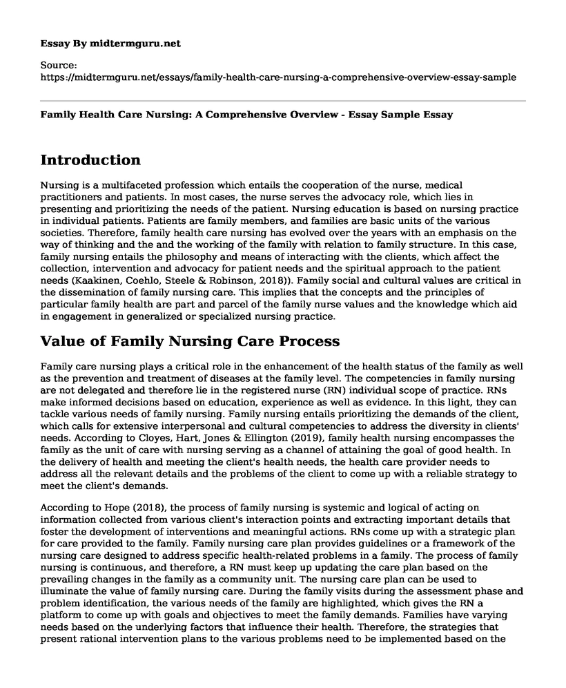 Family Health Care Nursing: A Comprehensive Overview - Essay Sample