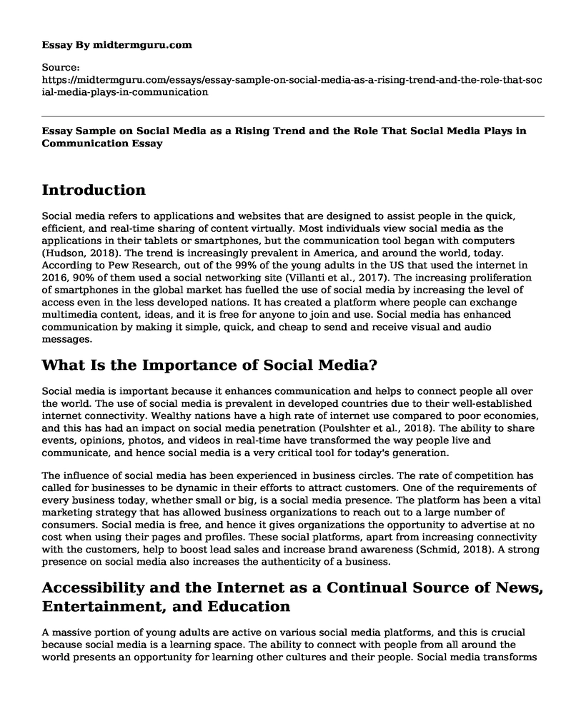 Essay Sample on Social Media as a Rising Trend and the Role That Social Media Plays in Communication