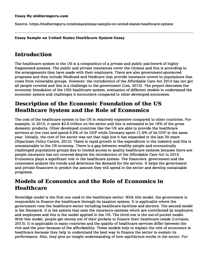 Essay Sample on United States Healthcare System