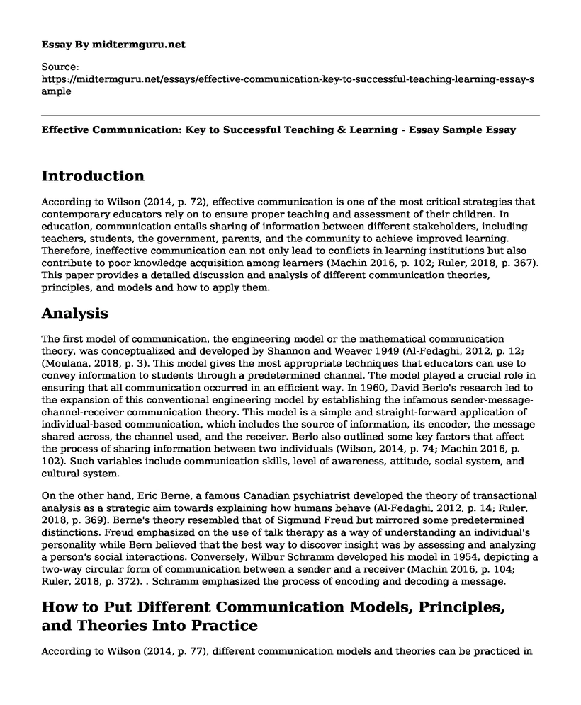 Effective Communication: Key to Successful Teaching & Learning - Essay Sample