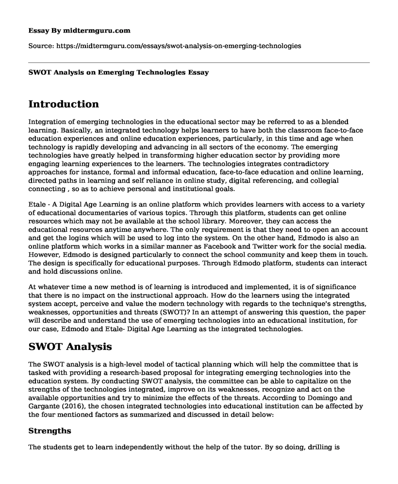 SWOT Analysis on Emerging Technologies